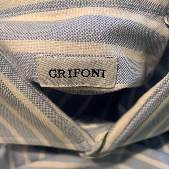 GRIFONI Men's long sleeves woven shirt in blue/white stripes - Picture 7 of 8